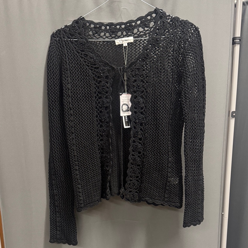 Elegant Black Open-Knit Cardigan